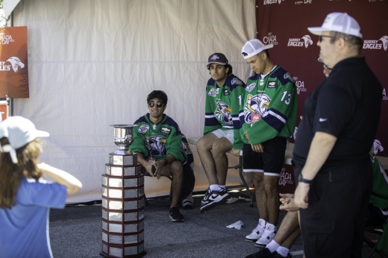 People playing mini games with Surrey Eagles