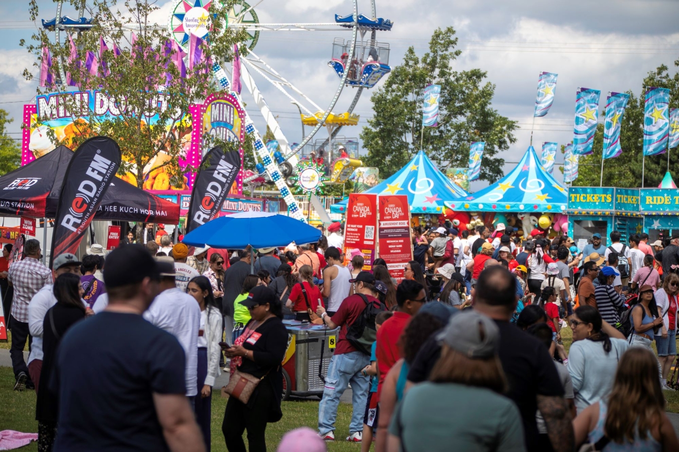 Amusement rides at an event.